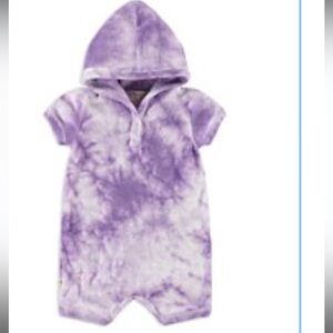 Paige Lauren Baby Girl Swim Bloomies One Piece Hooded Terry Purple Tie Dy Romper